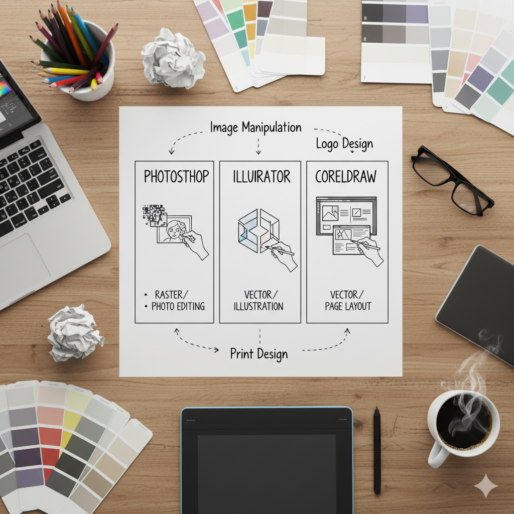 Perbedaan Photoshop, Illustrator, dan CorelDRAW
