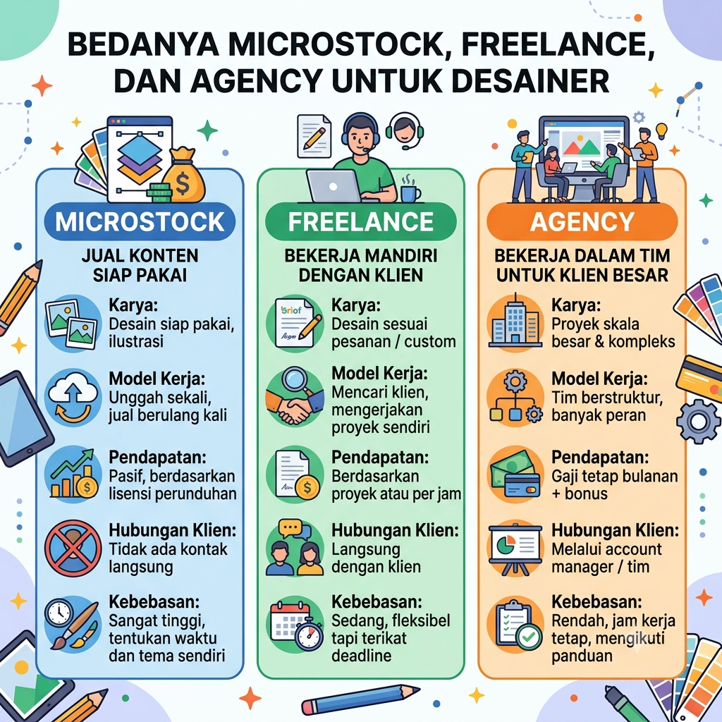 Bedanya Microstock, Freelance, dan Agency untuk Desainer