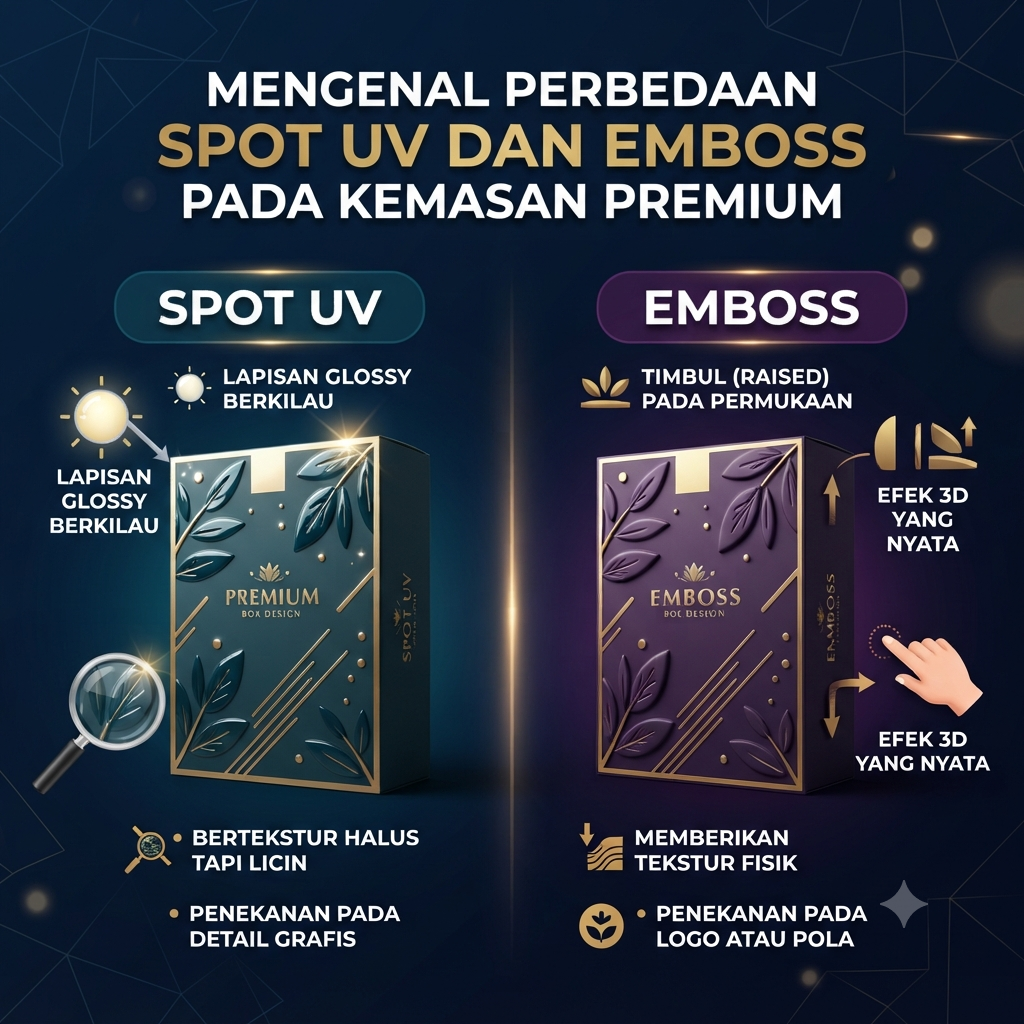 Mengenal Perbedaan Spot UV dan Emboss pada Kemasan