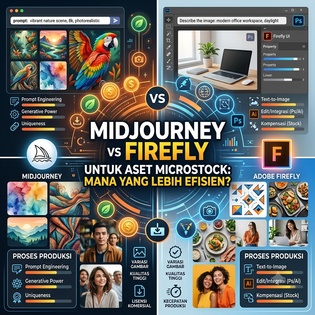 Midjourney vs Firefly untuk Aset Microstock: