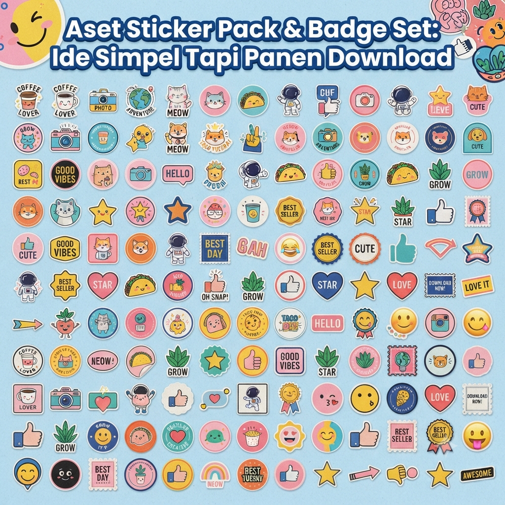 Aset Sticker Pack & Badge Set: Ide Simpel Tapi Panen Download