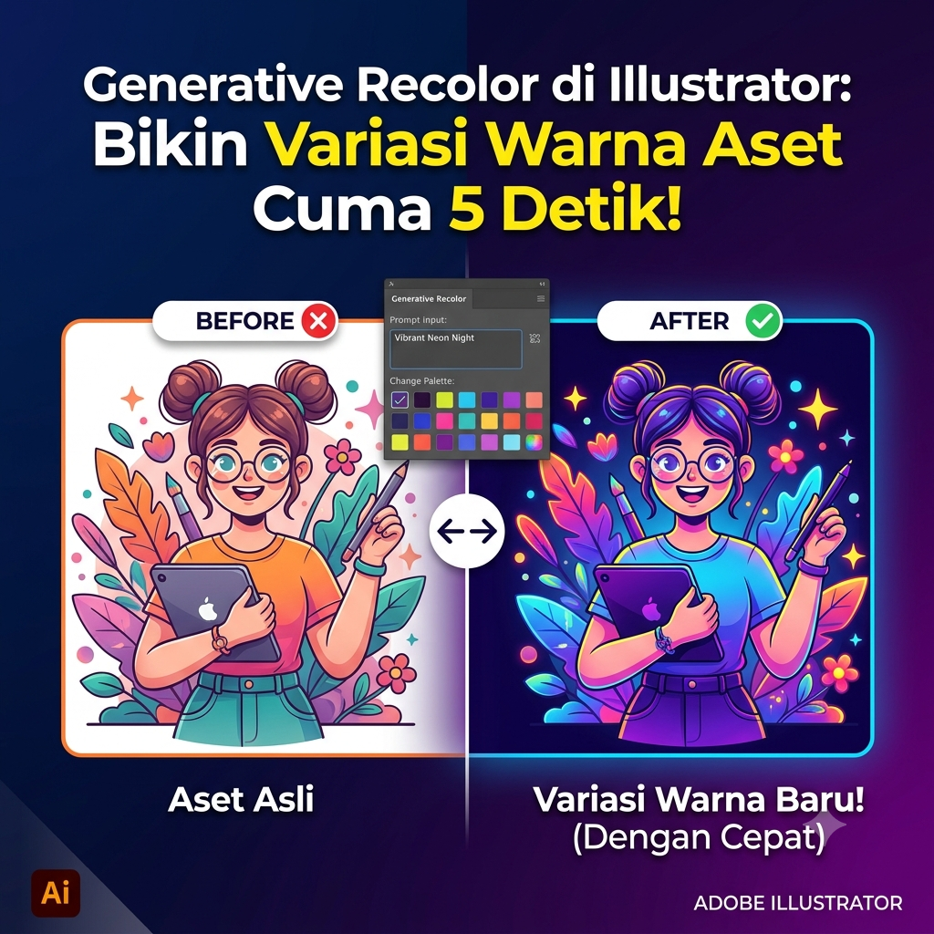 Generative Recolor di Illustrator: Bikin Variasi Warna Aset Cuma 5 Detik!