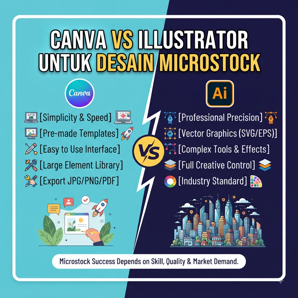 Canva vs Illustrator untuk Desain Microstock
