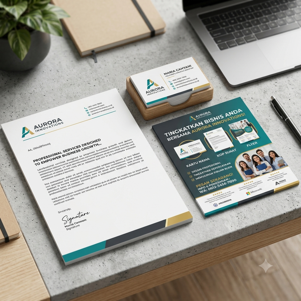 Aset Desain Bisnis: Kartu Nama, Kop Surat, dan Flyer