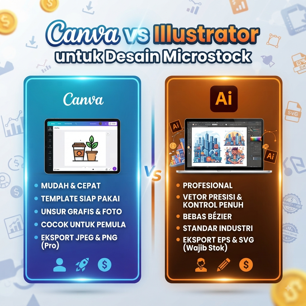 Canva vs Illustrator untuk Desain Microstock