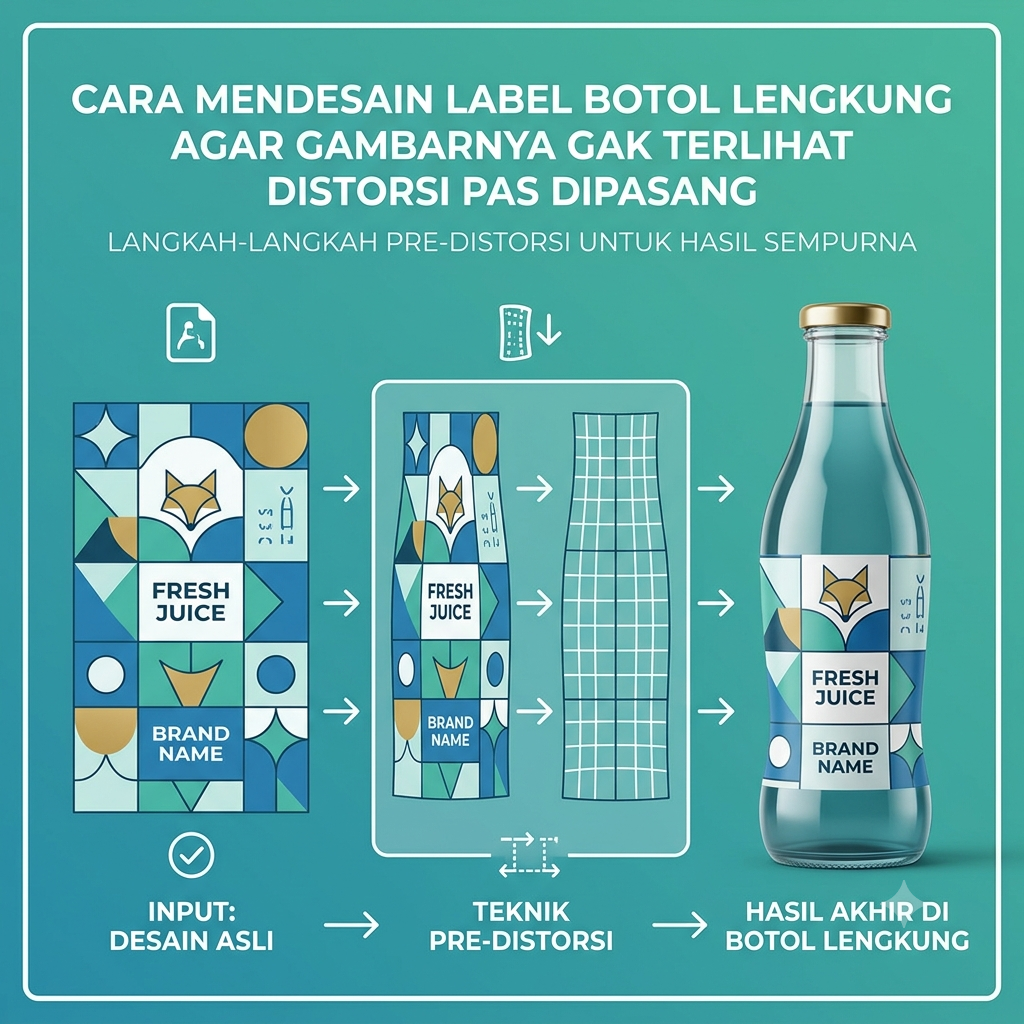 Mendesain Label Botol Lengkung Agar Gambarnya Gak Terlihat