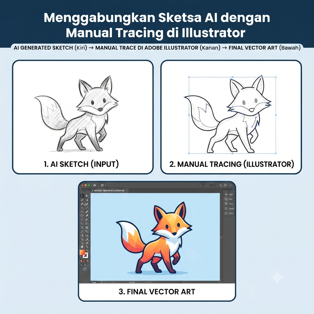 Menggabungkan Sketsa AI dengan Manual Tracing di Illustrator
