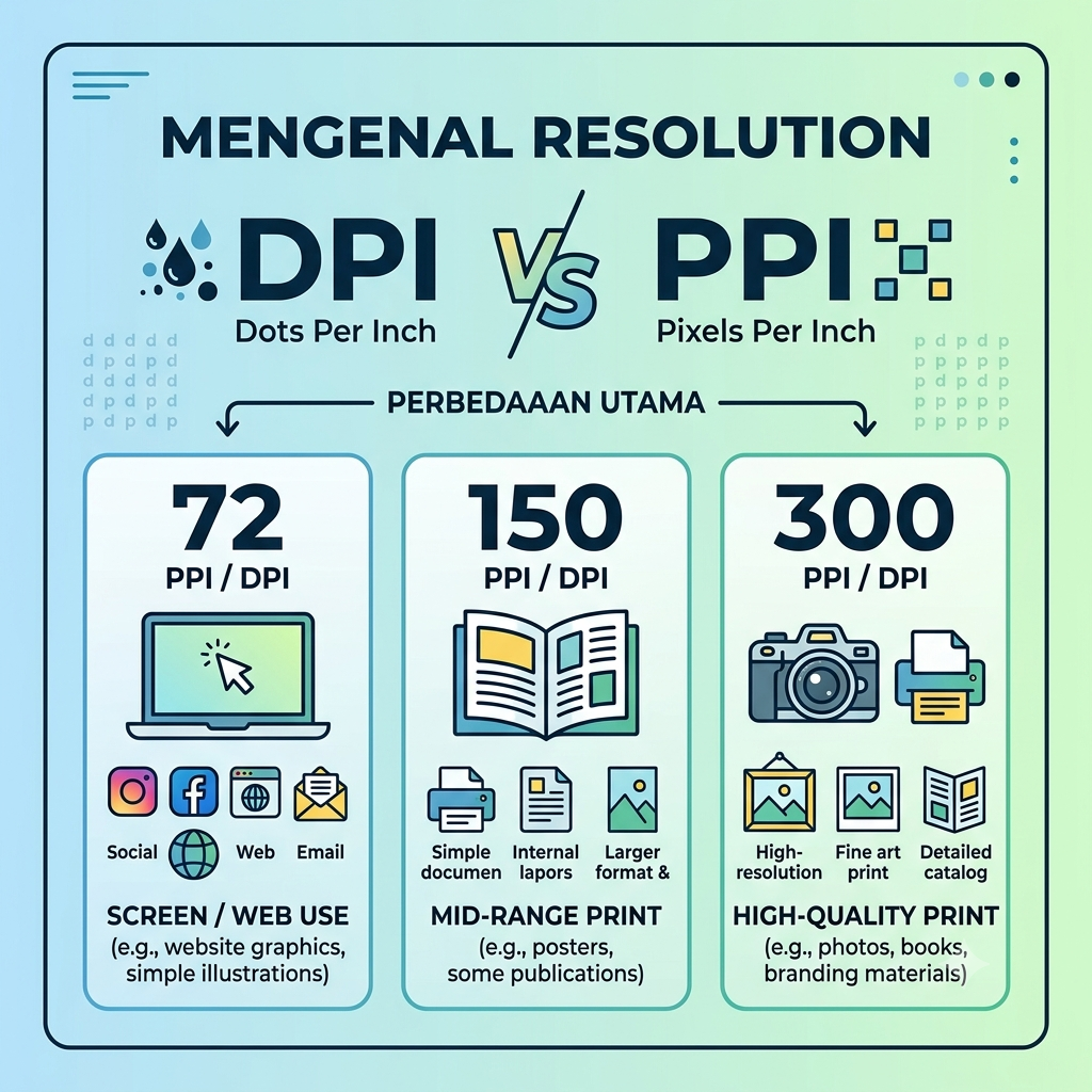 Resolution (DPI vs PPI): Kapan Harus Pakai 72, 150, atau 300
