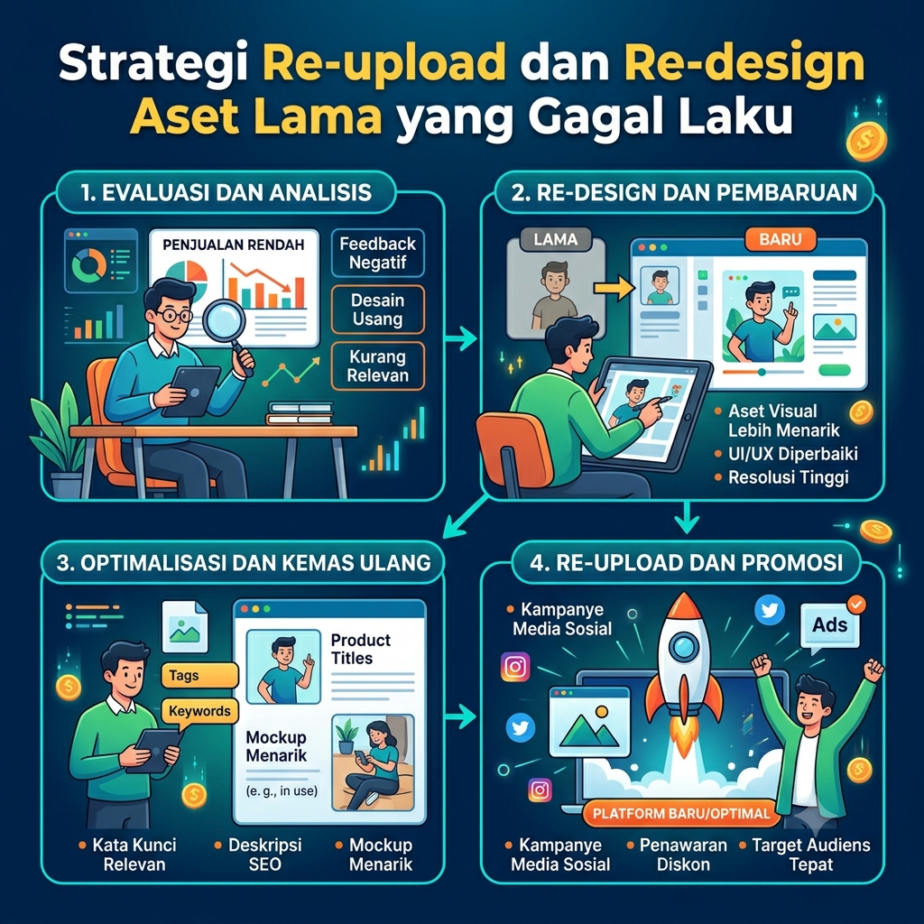 Strategi Re-upload dan Re-design Aset Lama yang Gagal Laku
